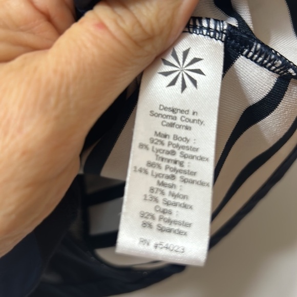 ATHLETA  Workout Yoga Navy/White HYPER STRIPE PR TANK  W/ Pockets  Small - Picture 5 of 6